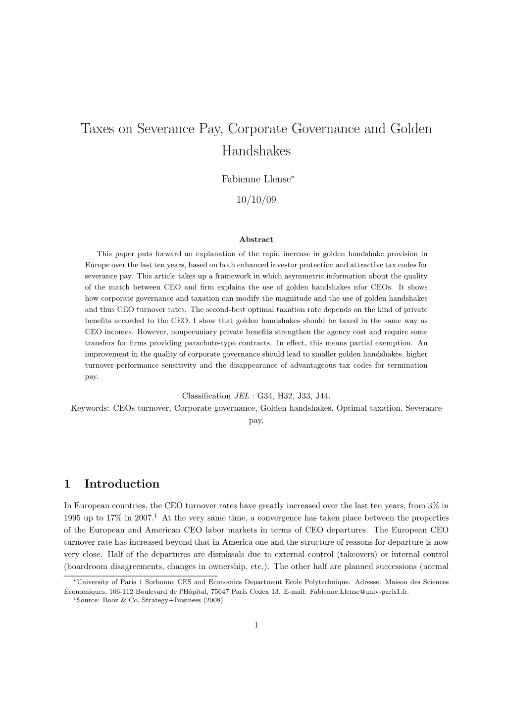 Taxes on Severance Pay, Corporate Governance and Golden Handshakes