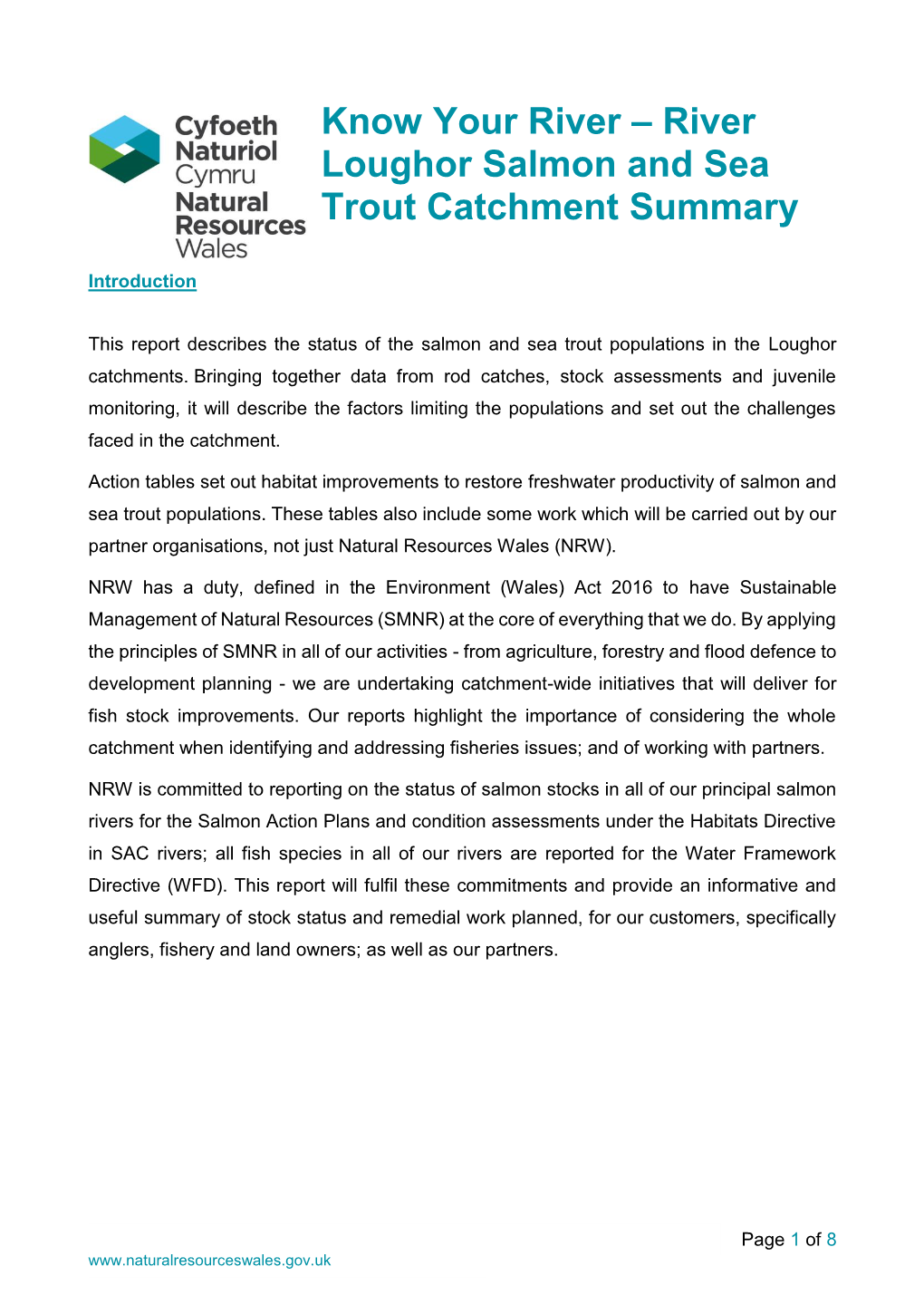 River Loughor Salmon and Sea Trout Catchment Summary