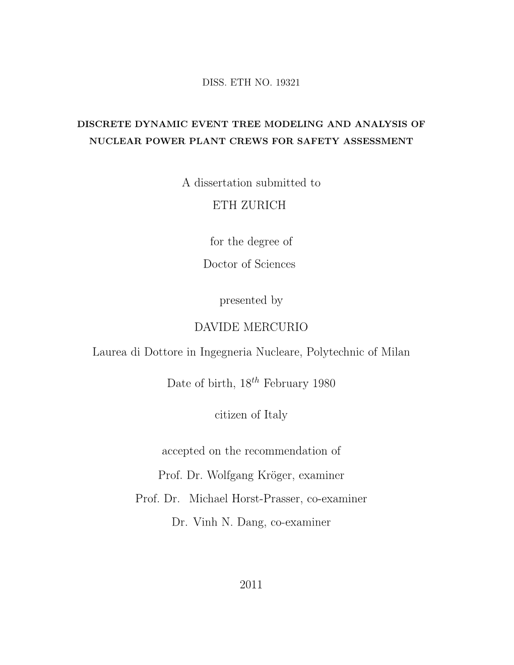 A Dissertation Submitted to ETH ZURICH for the Degree of Doctor Of