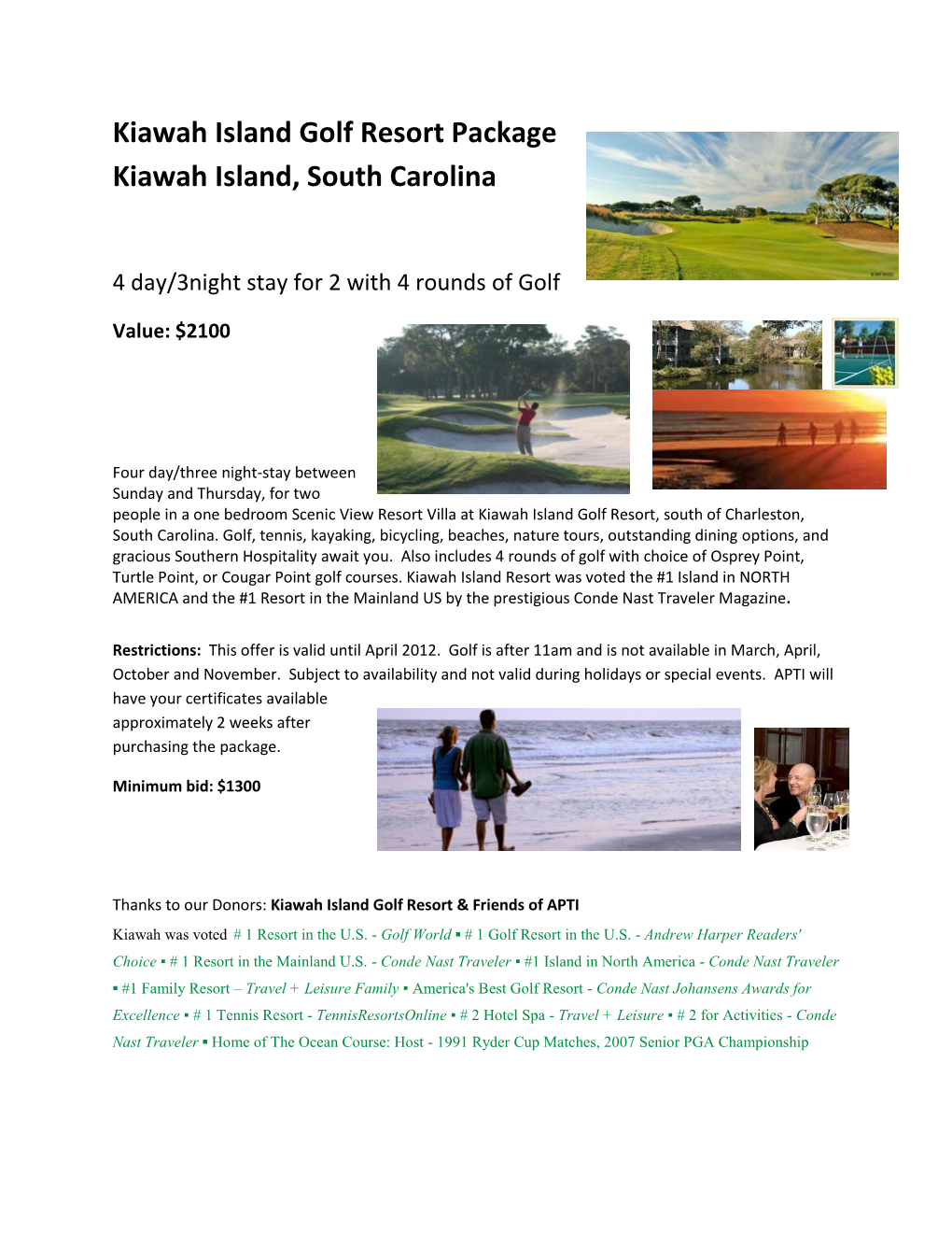 Kiawah Island Golf Resort Package Kiawah Island, South Carolina