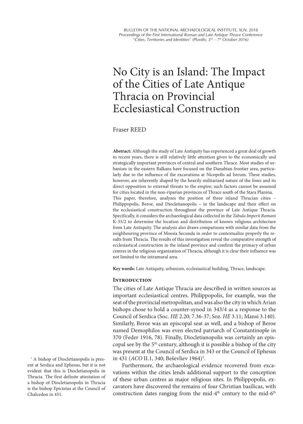 No City Is an Island: the Impact of the Cities of Late Antique Thracia on Provincial Ecclesiastical Construction