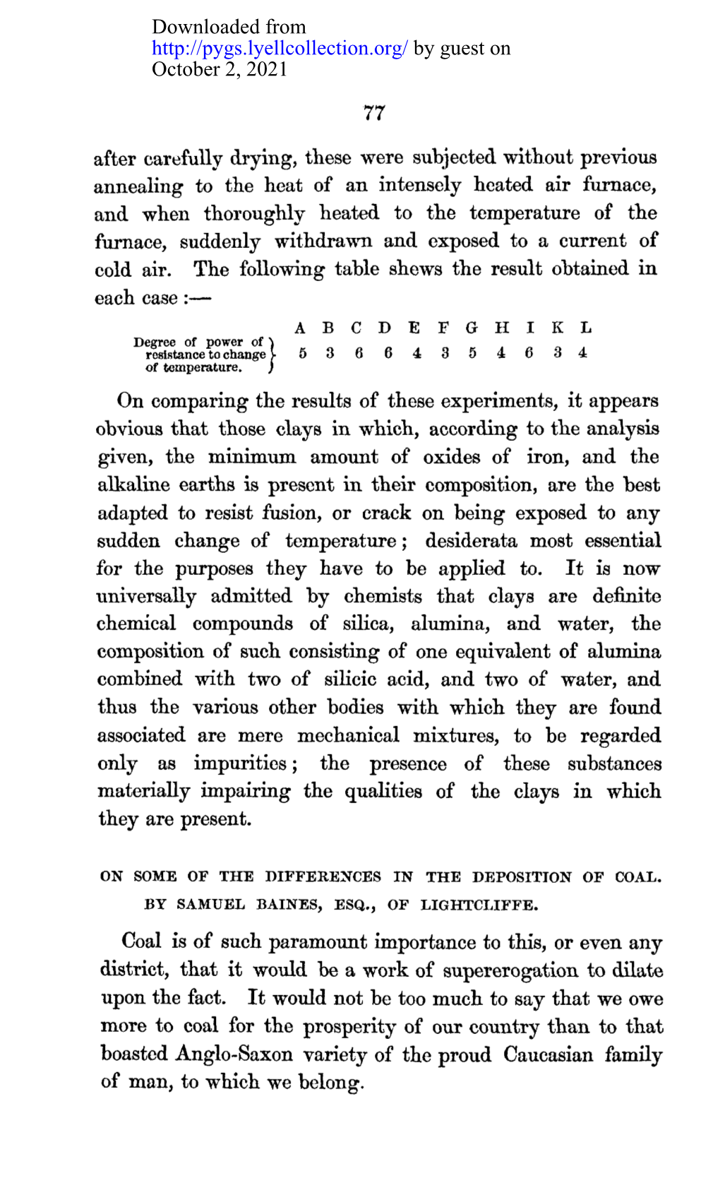 On Some of the Differences in the Deposition of Coal