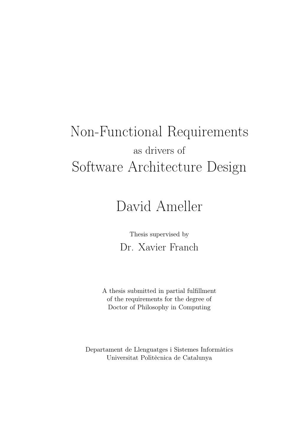 Non-Functional Requirements Software Architecture Design David