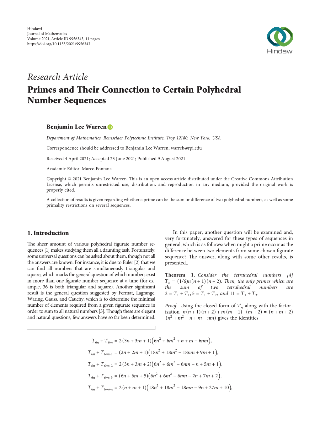 Primes and Their Connection to Certain Polyhedral Number Sequences