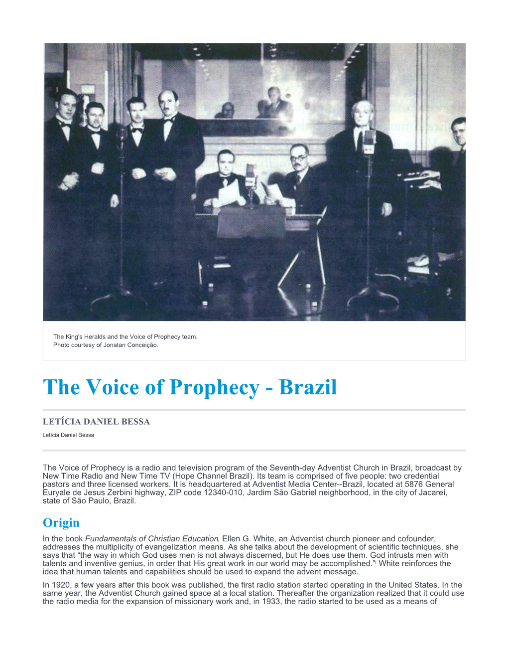 The Voice of Prophecy Team