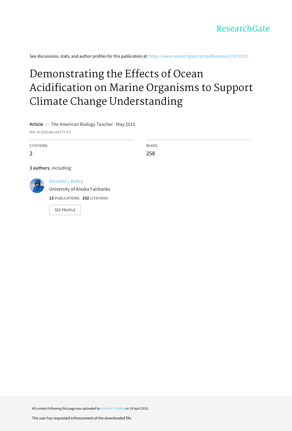 Demonstrating the Effects of Ocean Acidification on Marine Organisms to Support Climate Change Understanding