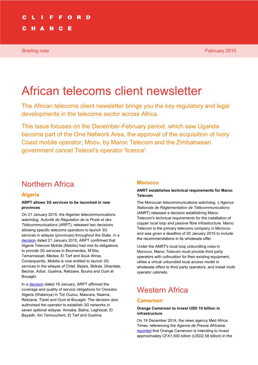 African Telecoms Client Newsletter 1