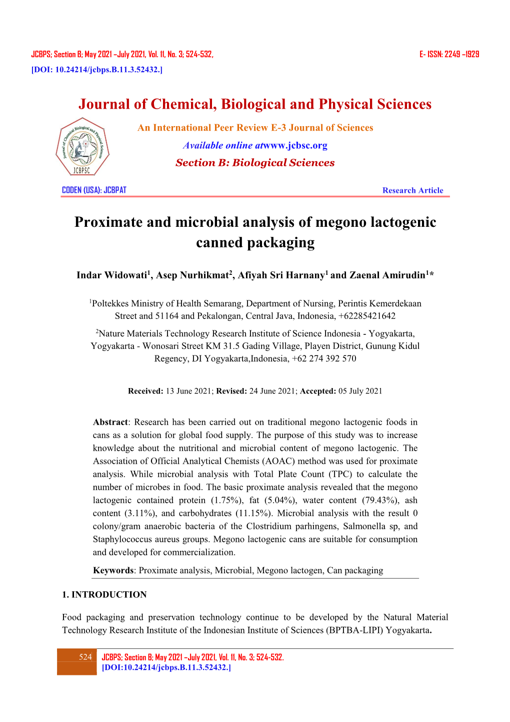 Proximate and Microbial Analysis of Megono Lactogenic Canned Packaging