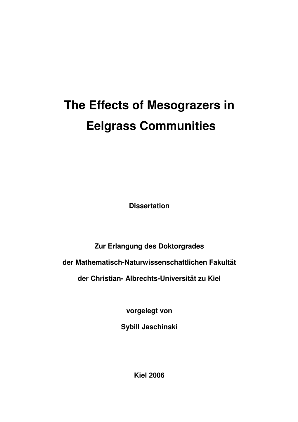 The Effects of Mesograzers in Eelgrass Communities