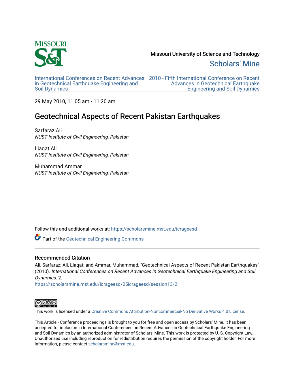 Geotechnical Aspects of Recent Pakistan Earthquakes