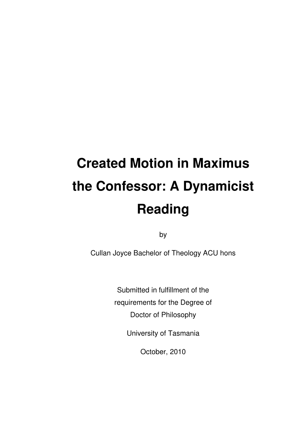 Created Motion in Maximus the Confessor: a Dynamicist