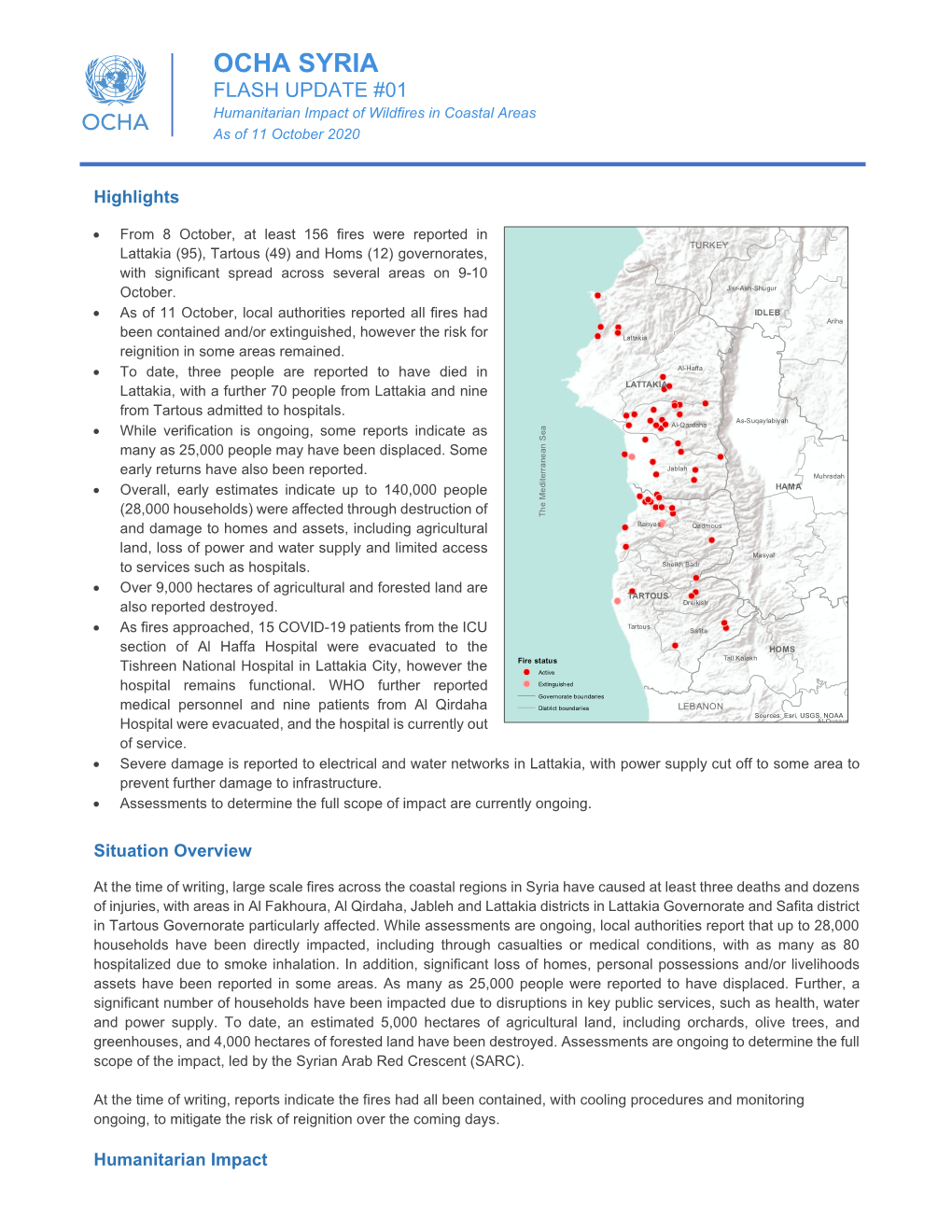 OCHA SYRIA FLASH UPDATE #01 Humanitarian Impact of Wildfires in Coastal Areas As of 11 October 2020