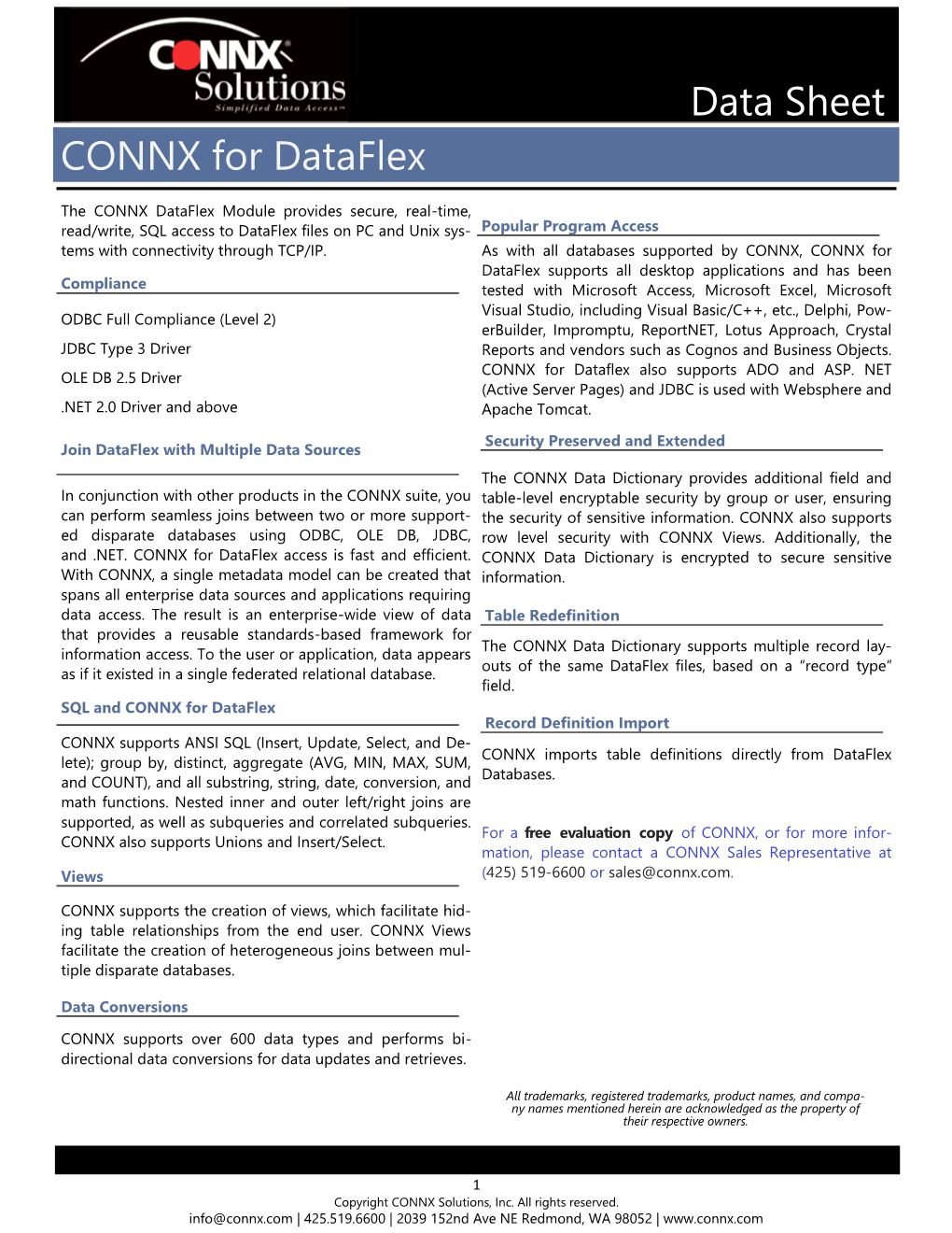 CONNX for Dataflex Data Sheet