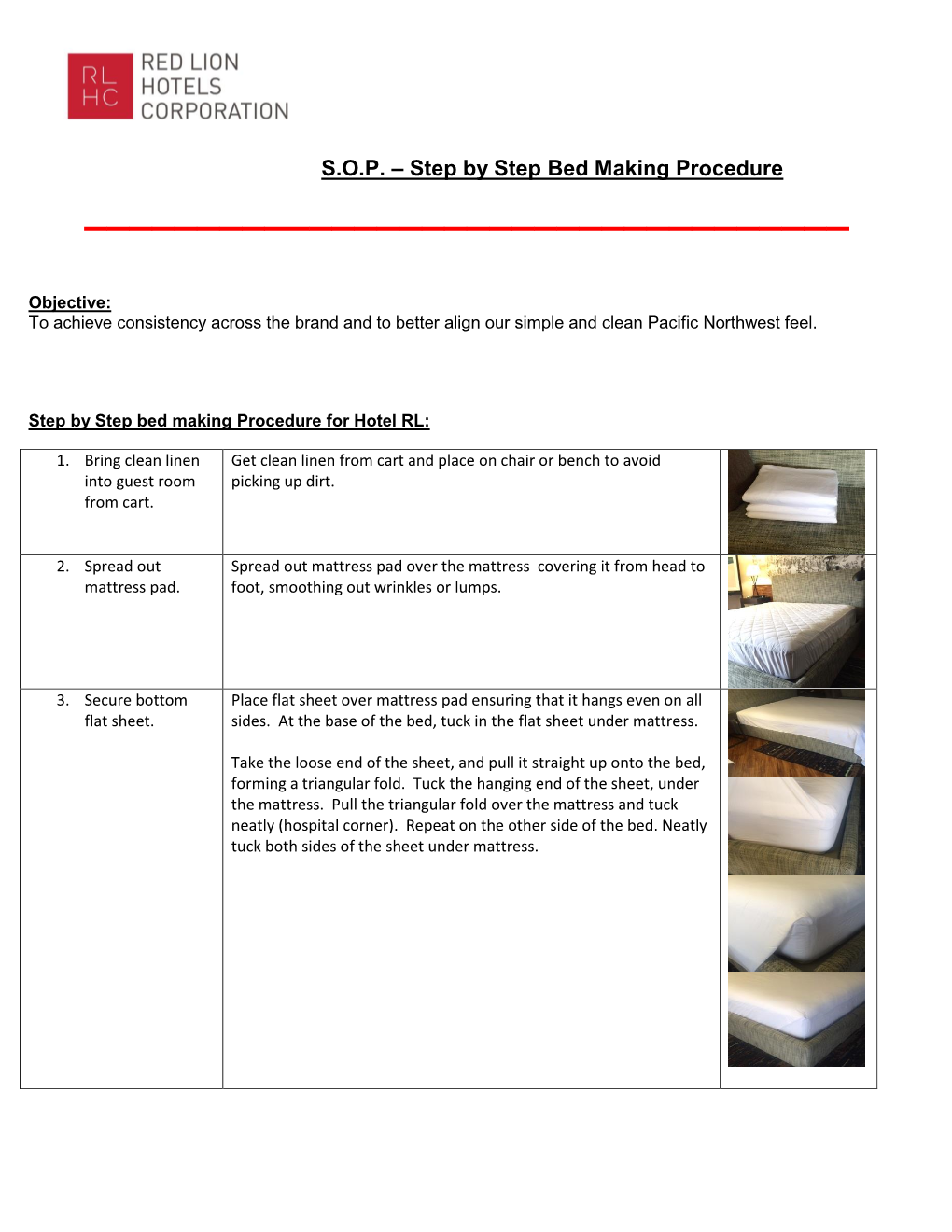 S.O.P. – Step by Step Bed Making Procedure ______