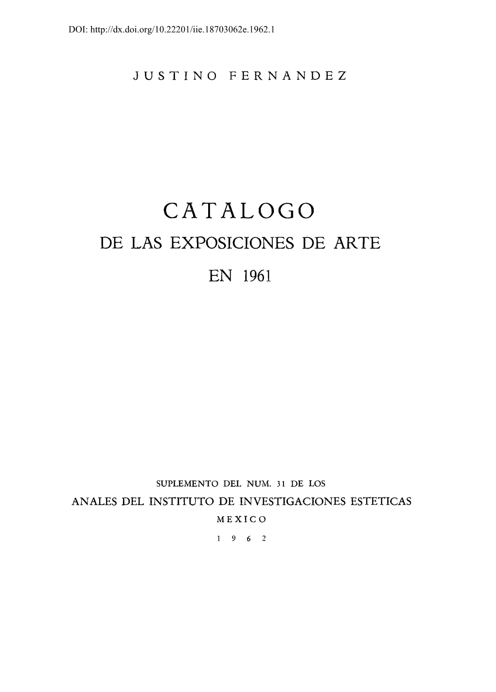 Catalogo De Las Exposiciones De Arte En 1961