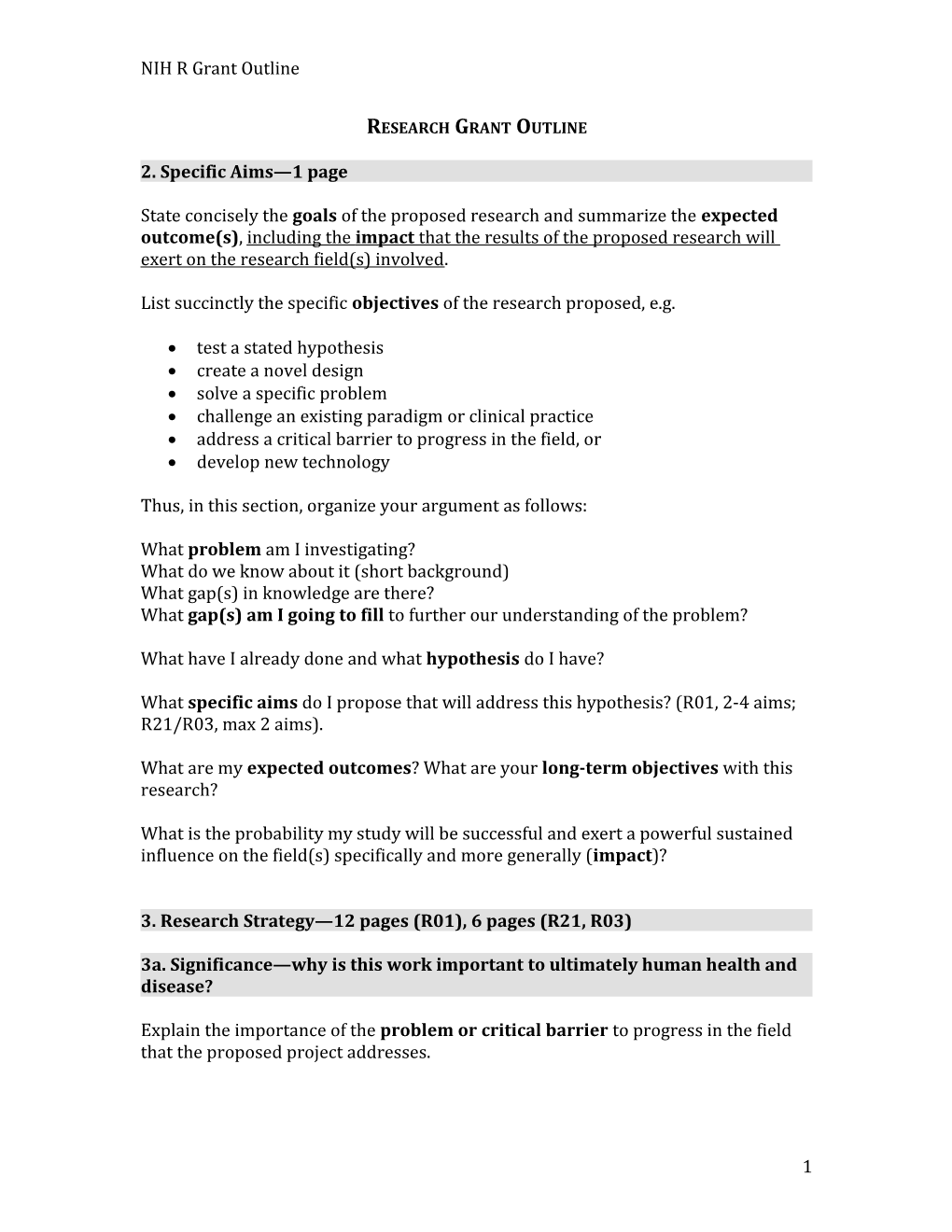 Research Grant Outline