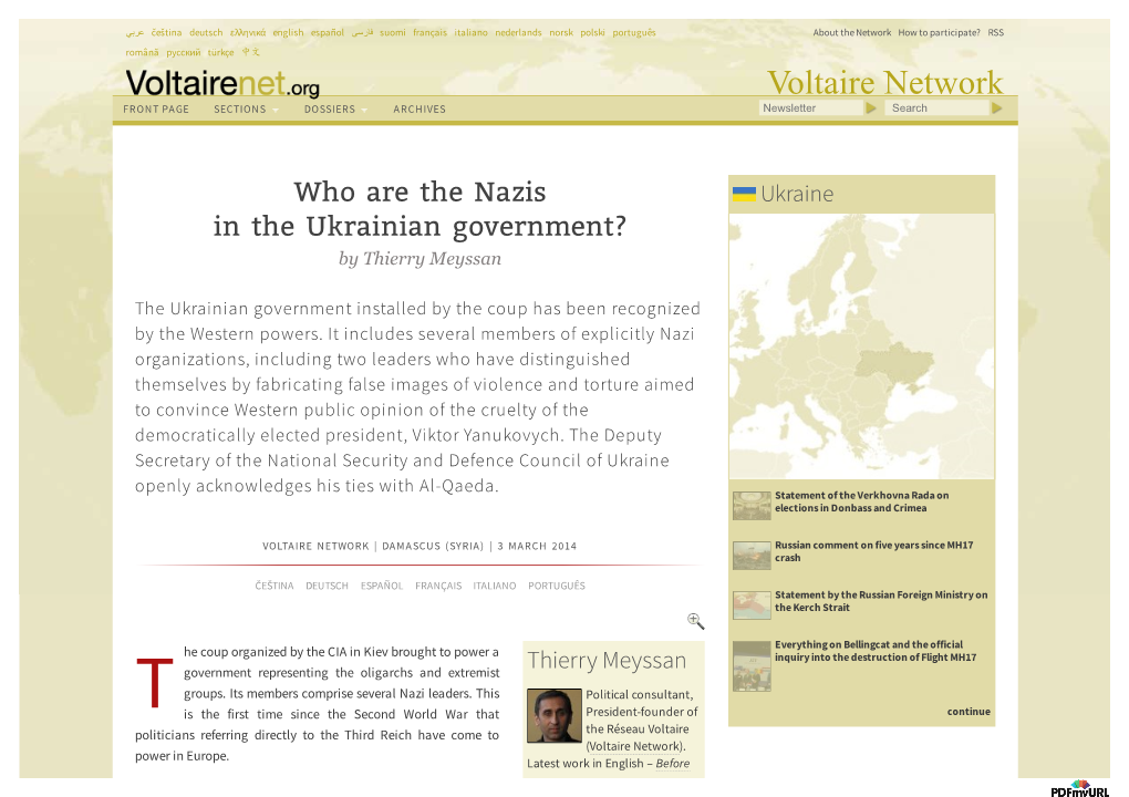 Who Are the Nazis in the Ukrainian Government?, by Thierry Meyssan
