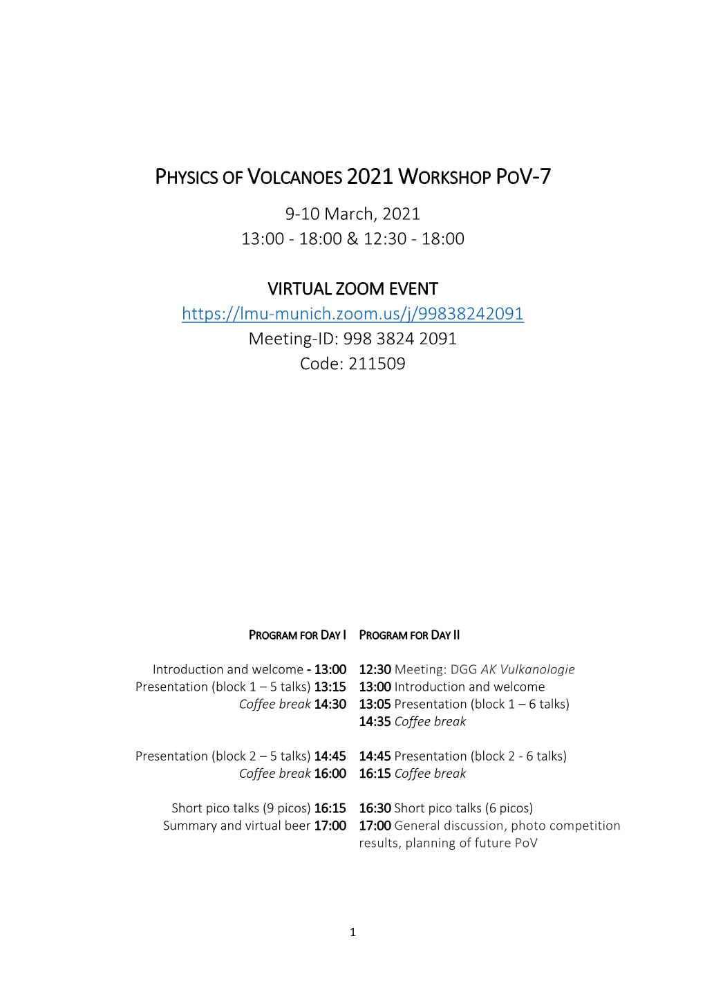 Physics of Volcanoes 2021Workshop Pov-7