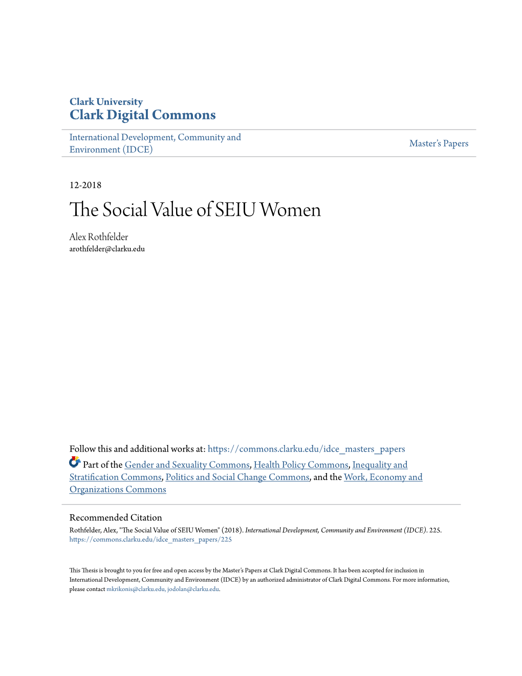 The Social Value of SEIU Women