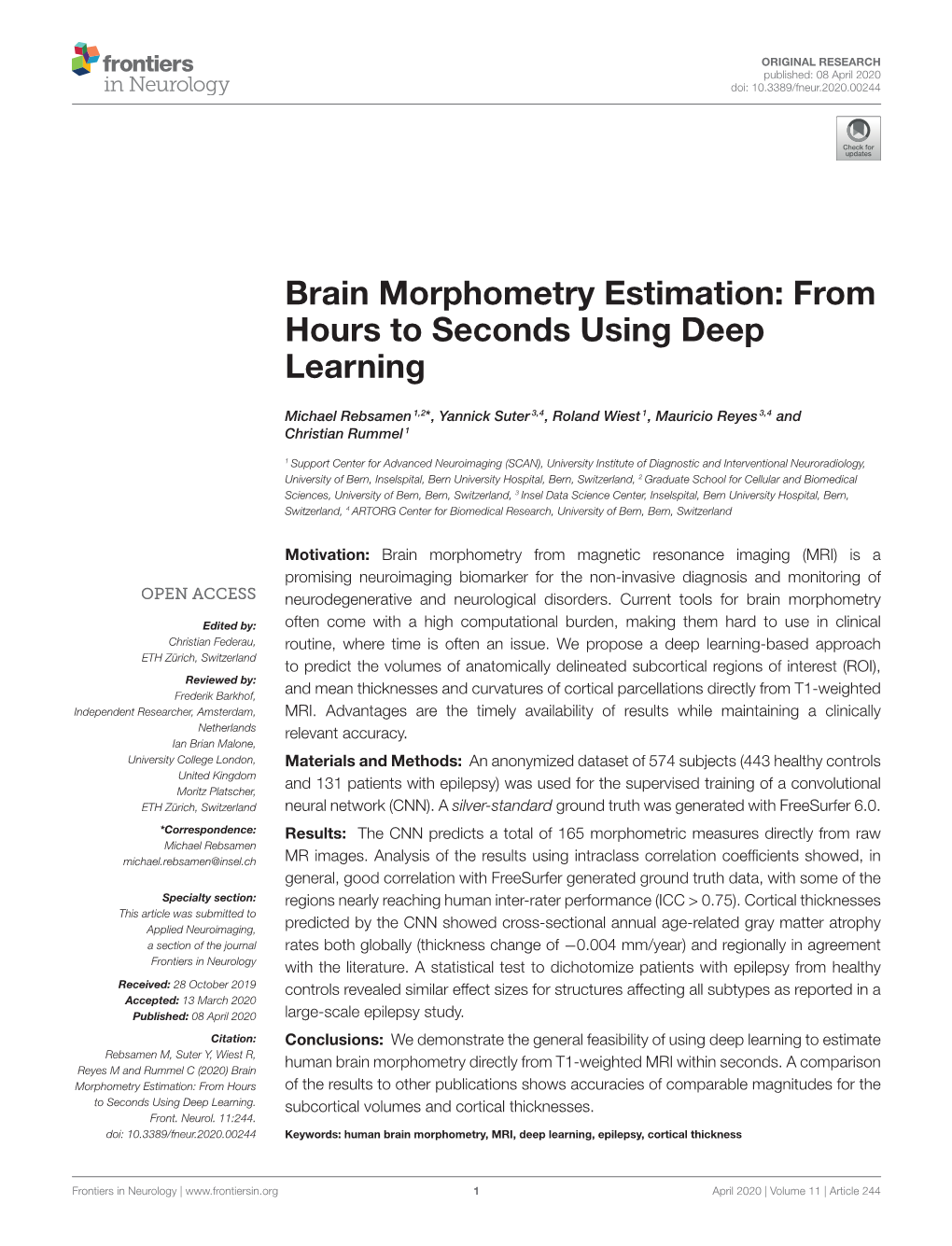 Brain Morphometry Estimation: from Hours to Seconds Using Deep Learning