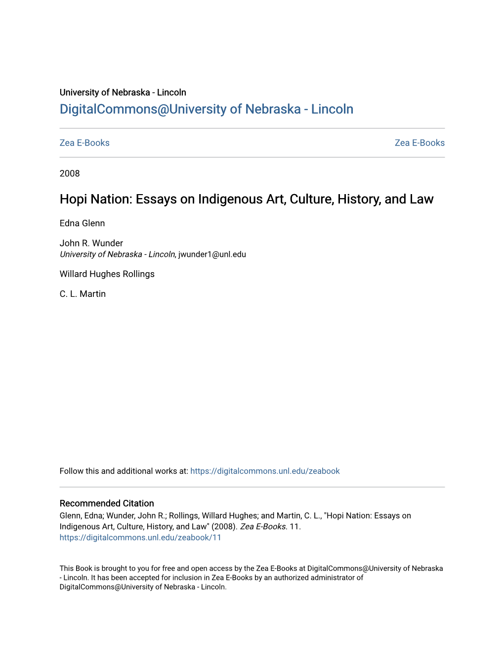 Hopi Nation: Essays on Indigenous Art, Culture, History, and Law