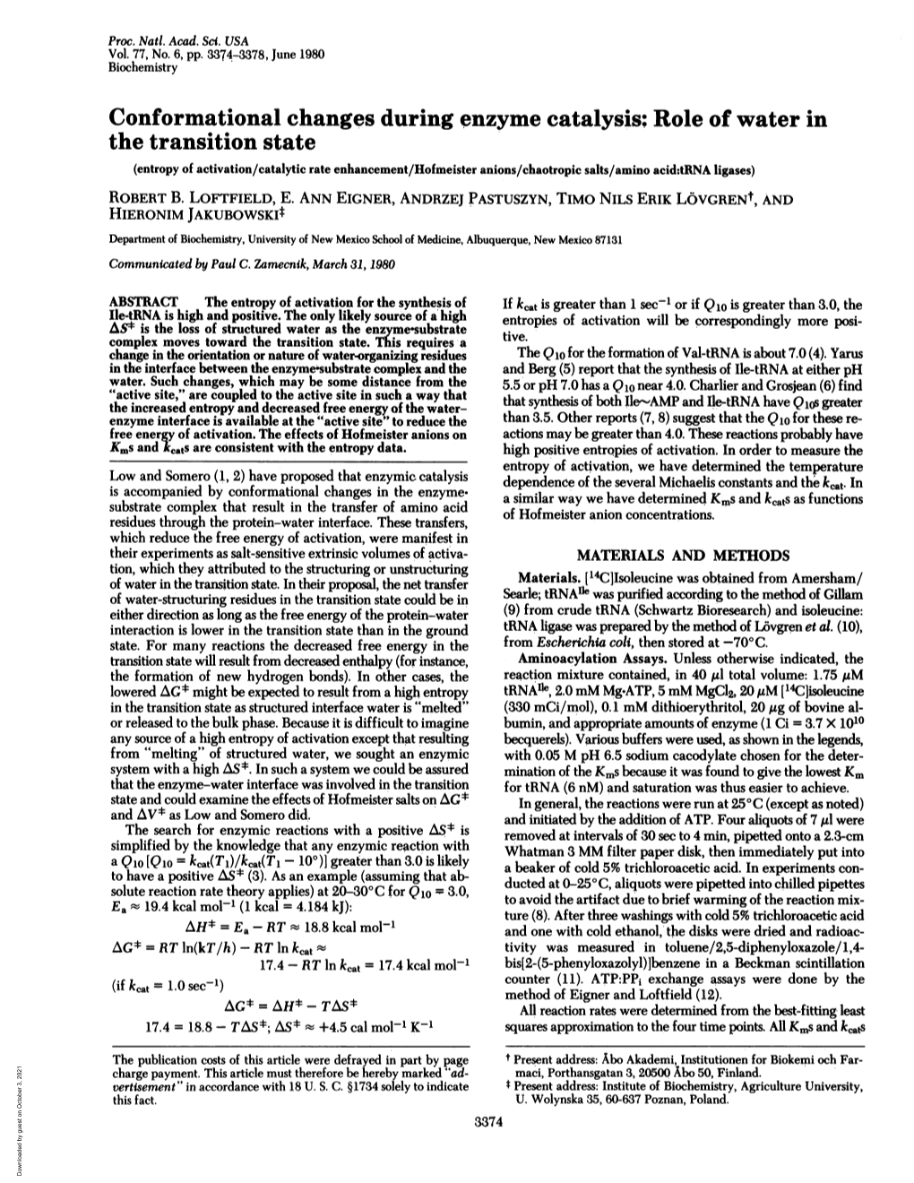 Conformational Changes During Enzyme Catalysis