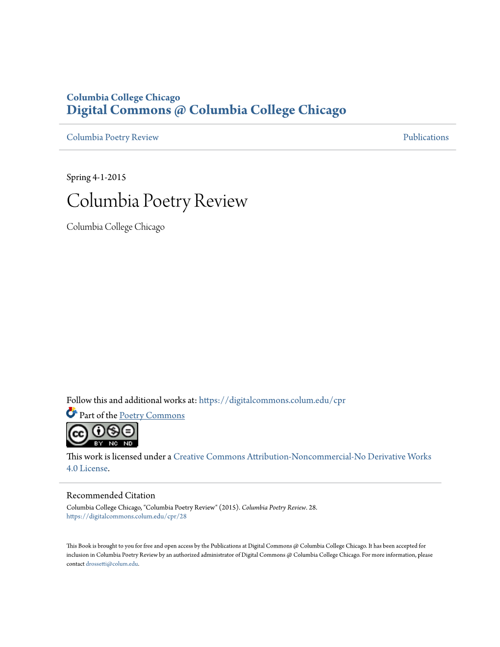 Columbia Poetry Review Publications