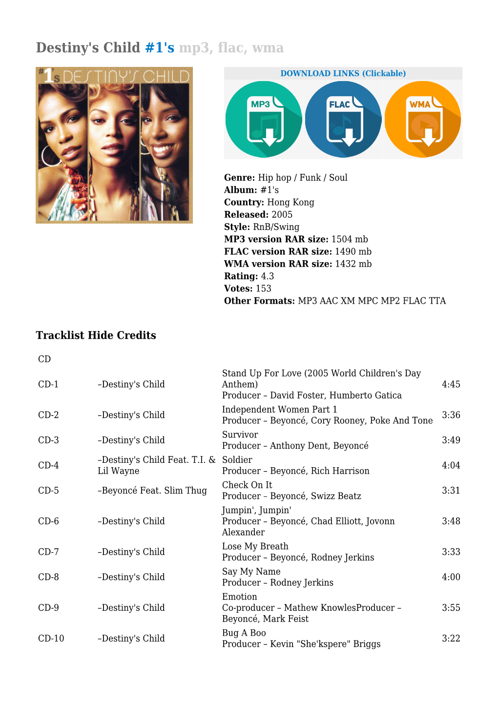 Destiny's Child #1'S Mp3, Flac, Wma