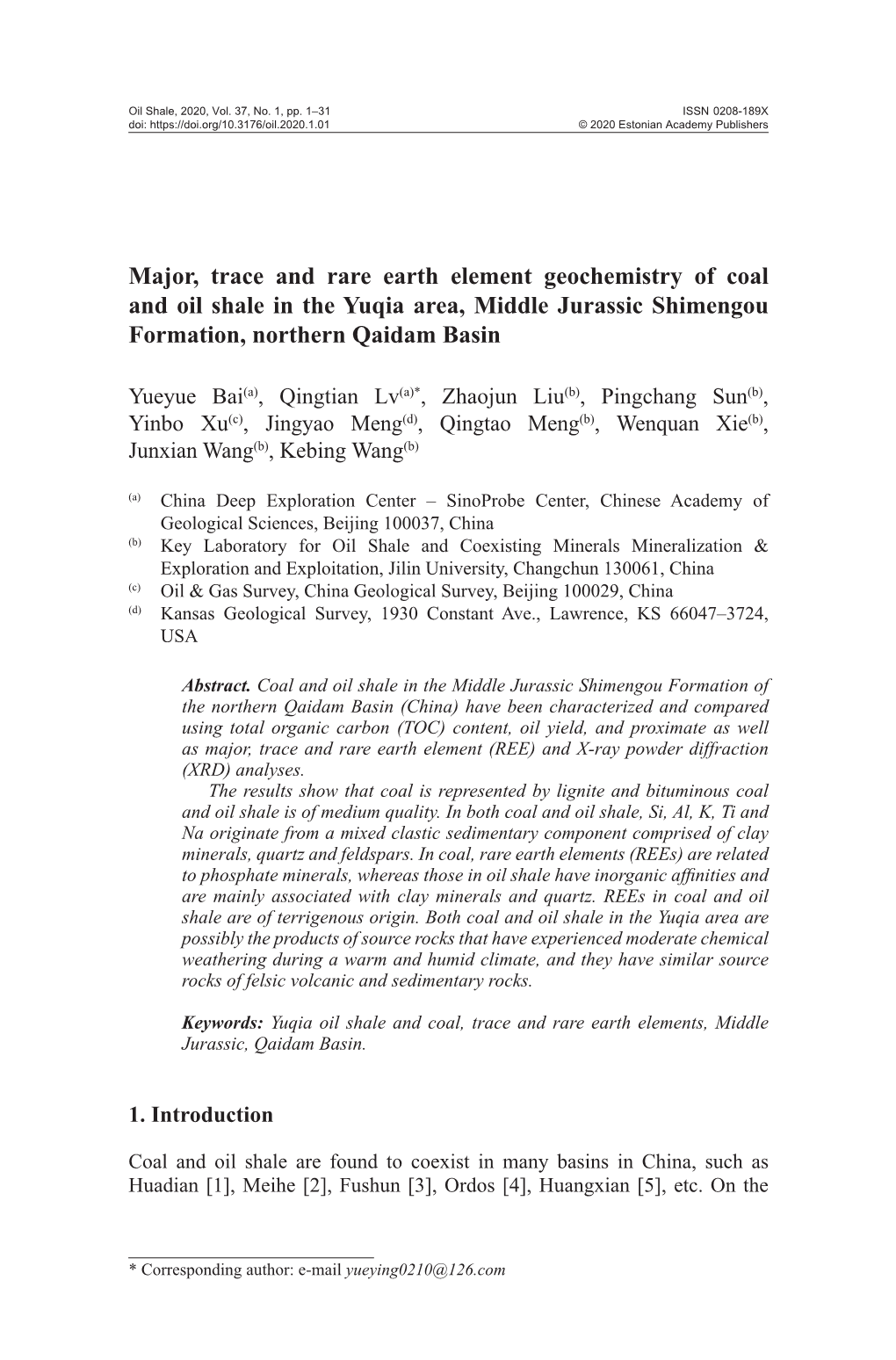 Major, Trace and Rare Earth Element Geochemistry of Coal and Oil Shale in the Yuqia Area, Middle Jurassic Shimengou Formation, Northern Qaidam Basin