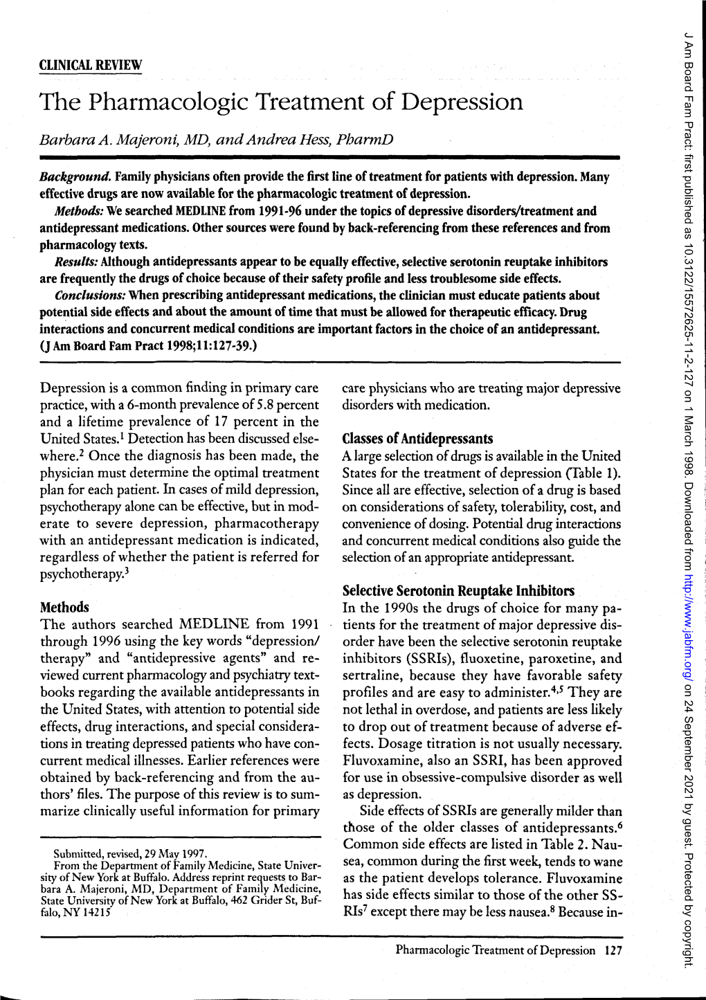 The Pharmacologic Treatment of Depression