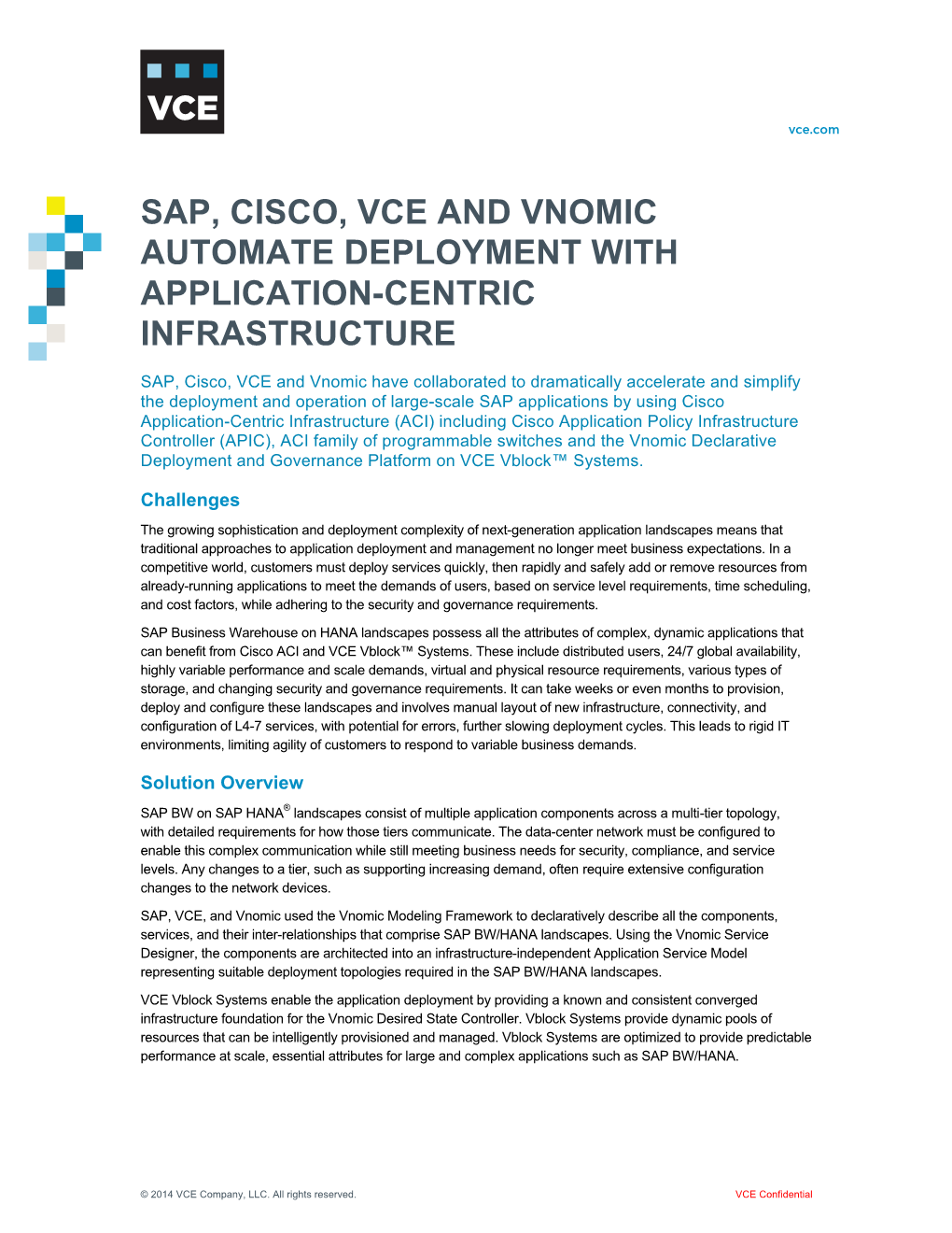 Sap, Cisco, Vce and Vnomic Automate Deployment with Application-Centric Infrastructure