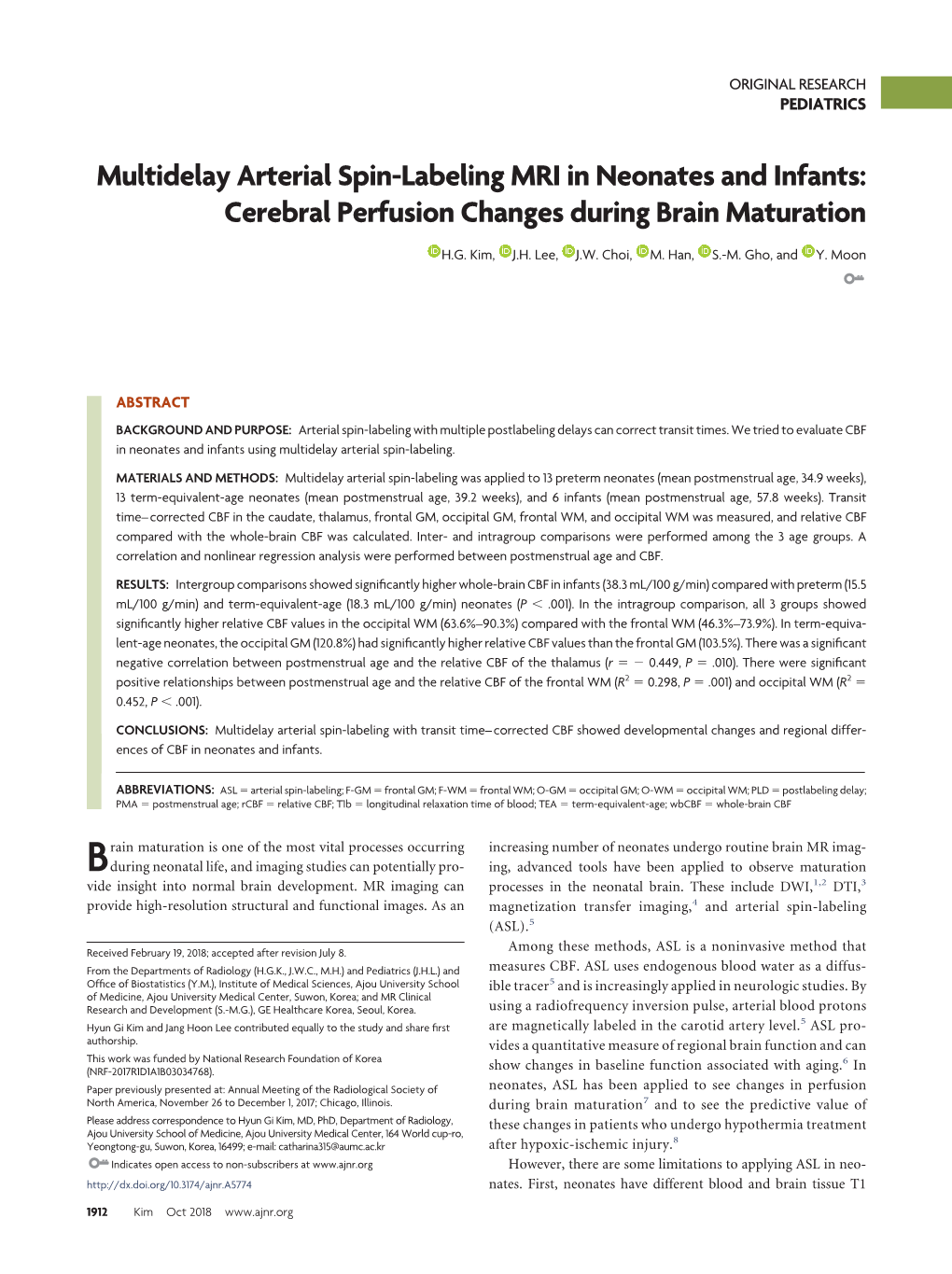 Multidelay Arterial Spin-Labeling MRI in Neonates and Infants: Cerebral Perfusion Changes During Brain Maturation