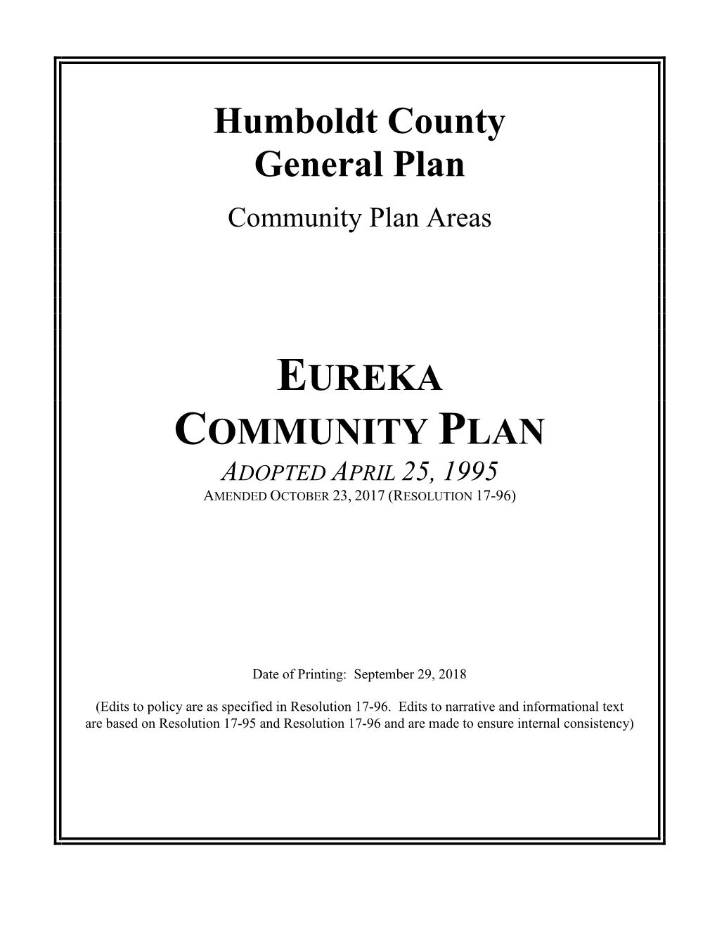 Humboldt County General Plan EUREKA COMMUNITY PLAN