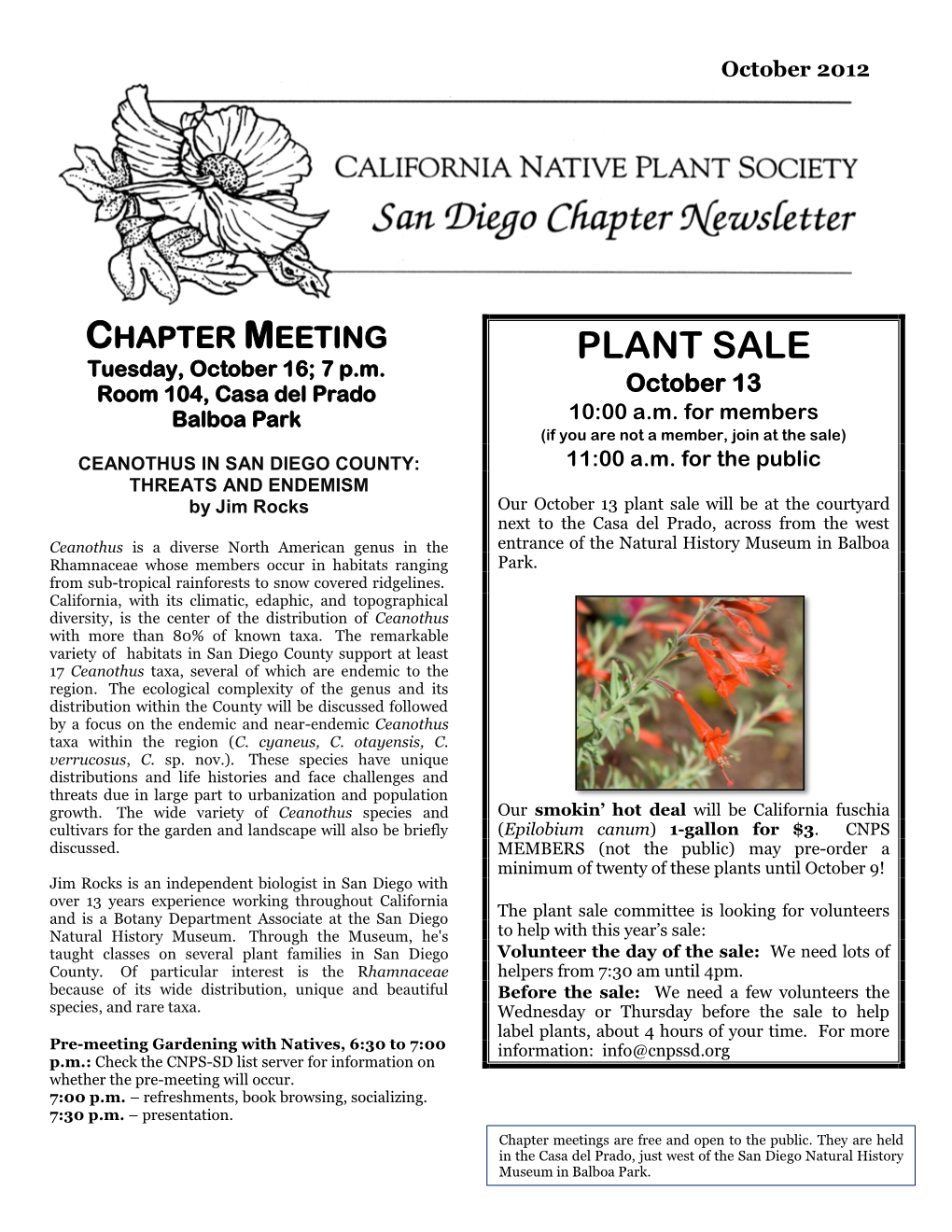 PLANT SALE Tuesday, October 16; 7 P.M