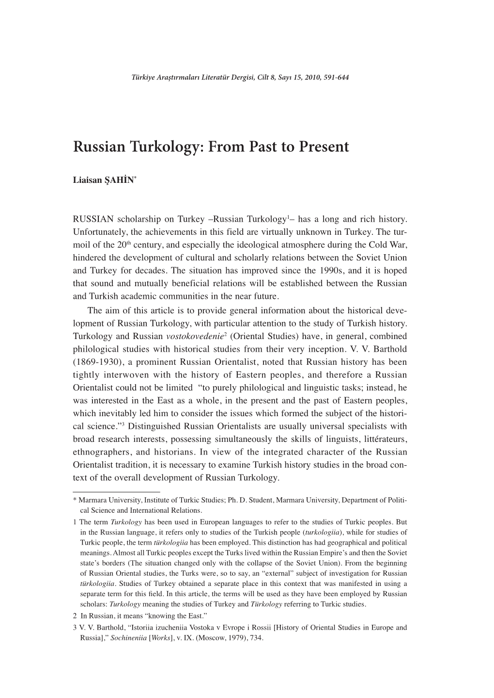 Russian Turkology: from Past to Present