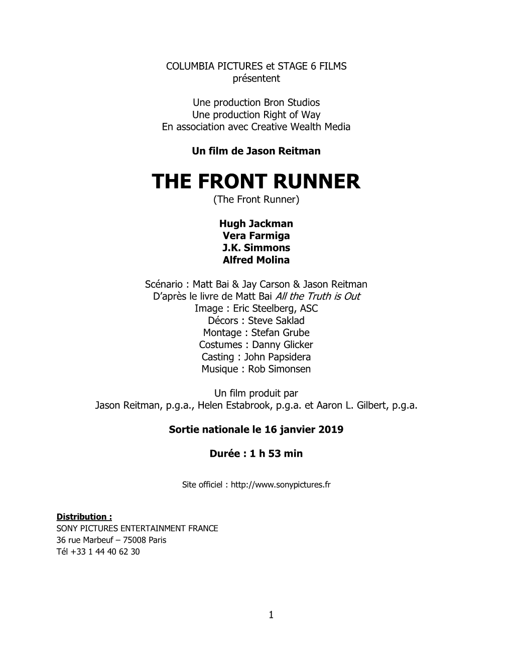 THE FRONT RUNNER (The Front Runner)