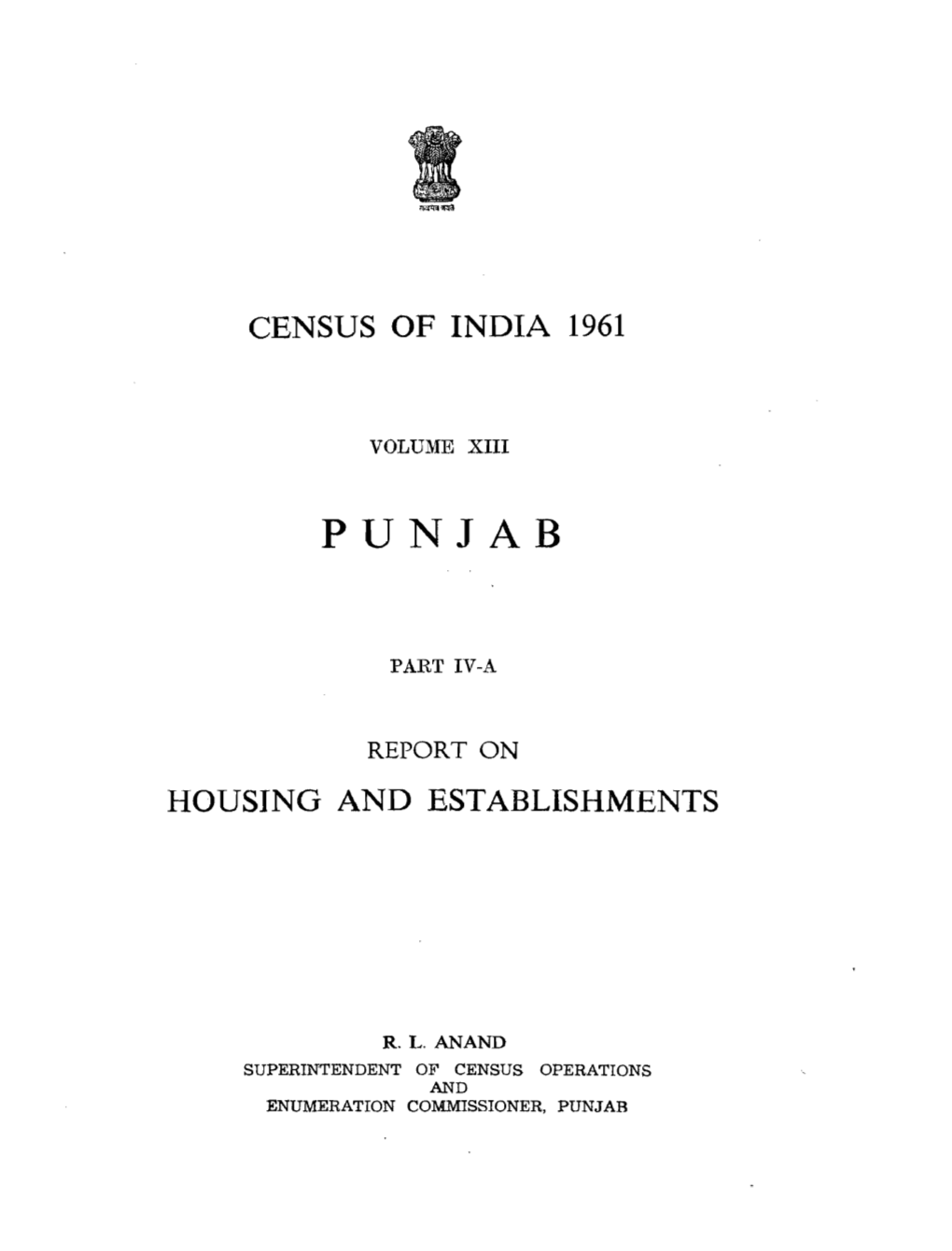 Report on Housing and Establishments , Part IV-A , Vol-XIII, Punjab