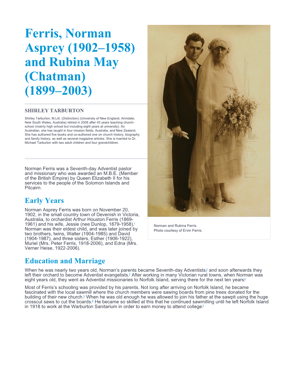 Ferris, Norman Asprey (1902–1958) and Rubina May (Chatman) (1899–2003)