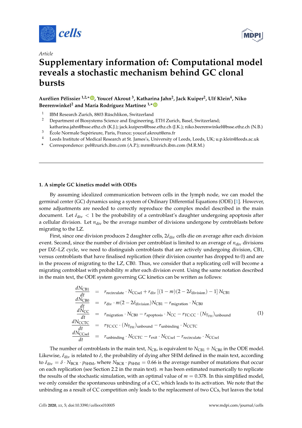 Supplementary Information Of: Computational Model Reveals a Stochastic Mechanism Behind GC Clonal Bursts