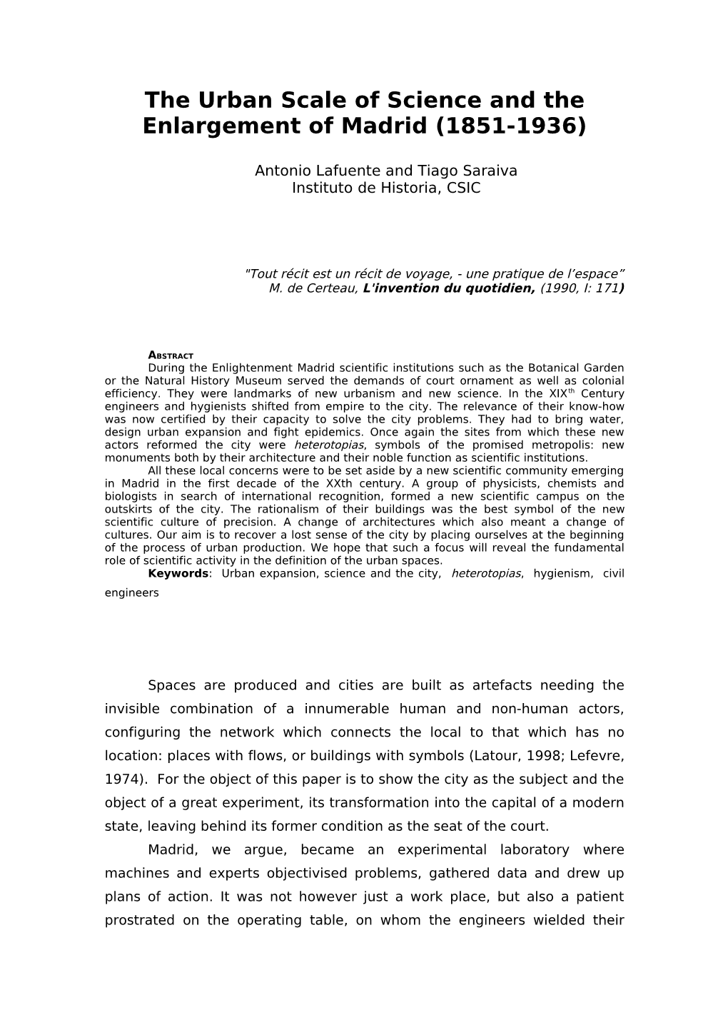 The Urban Scale of Science and the Enlargement of Madrid (1851-1936)