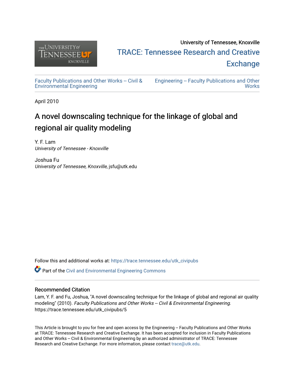 A Novel Downscaling Technique for the Linkage of Global and Regional Air Quality Modeling