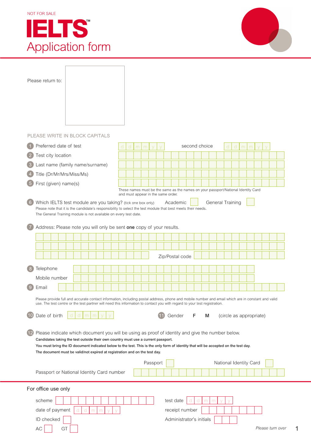 IELTS Application Form Update