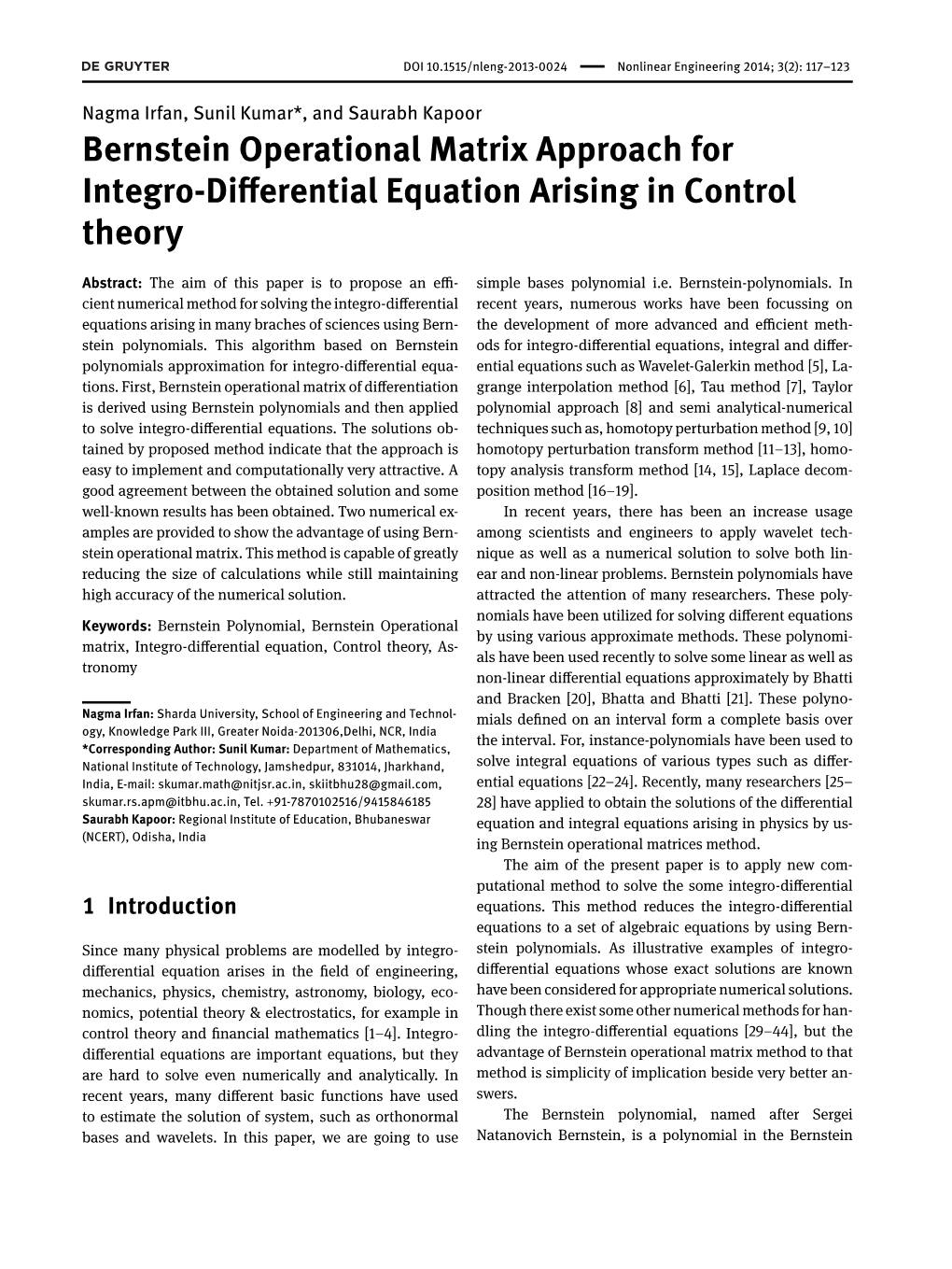 Bernstein Operational Matrix Approach for Integro-Di Erential