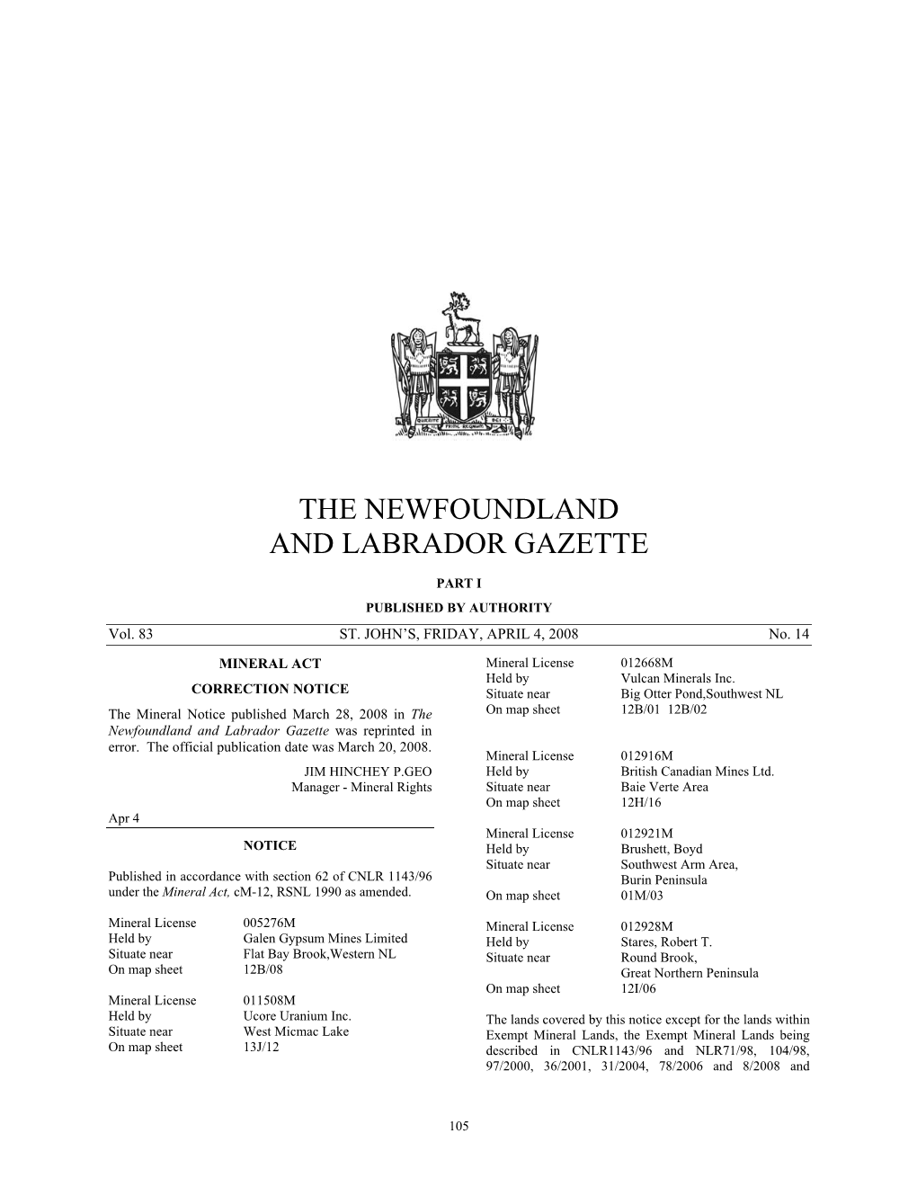 The Newfoundland and Labrador Gazette