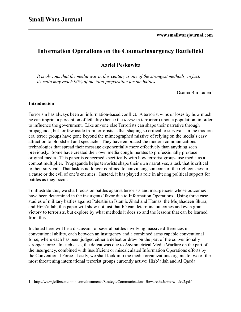 Small Wars Journal Information Operations on The
