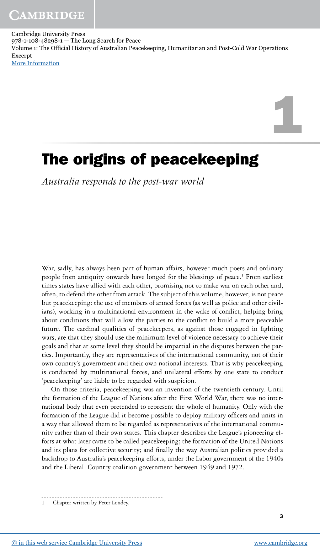 The Origins of Peacekeeping Australia Responds to the Post-War World