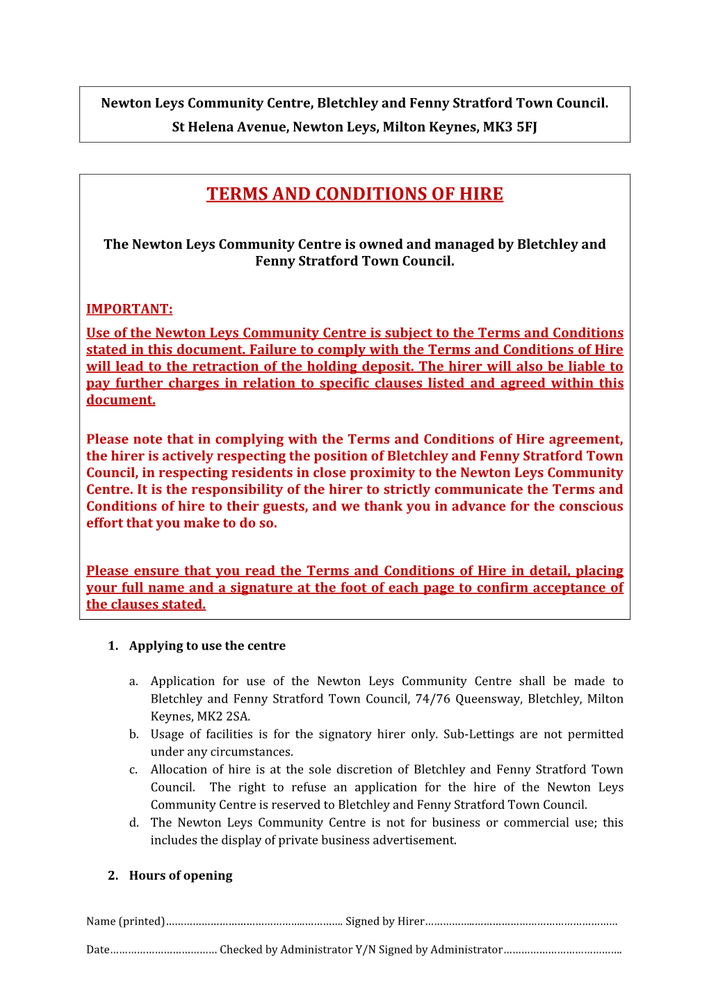 Terms and Conditions of Hire