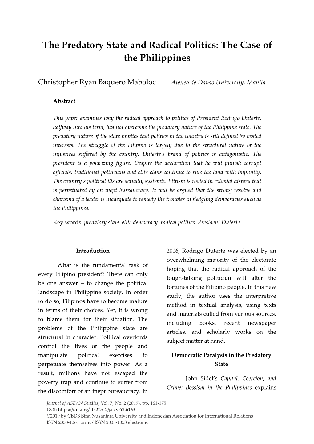 The Predatory State and Radical Politics: the Case of the Philippines