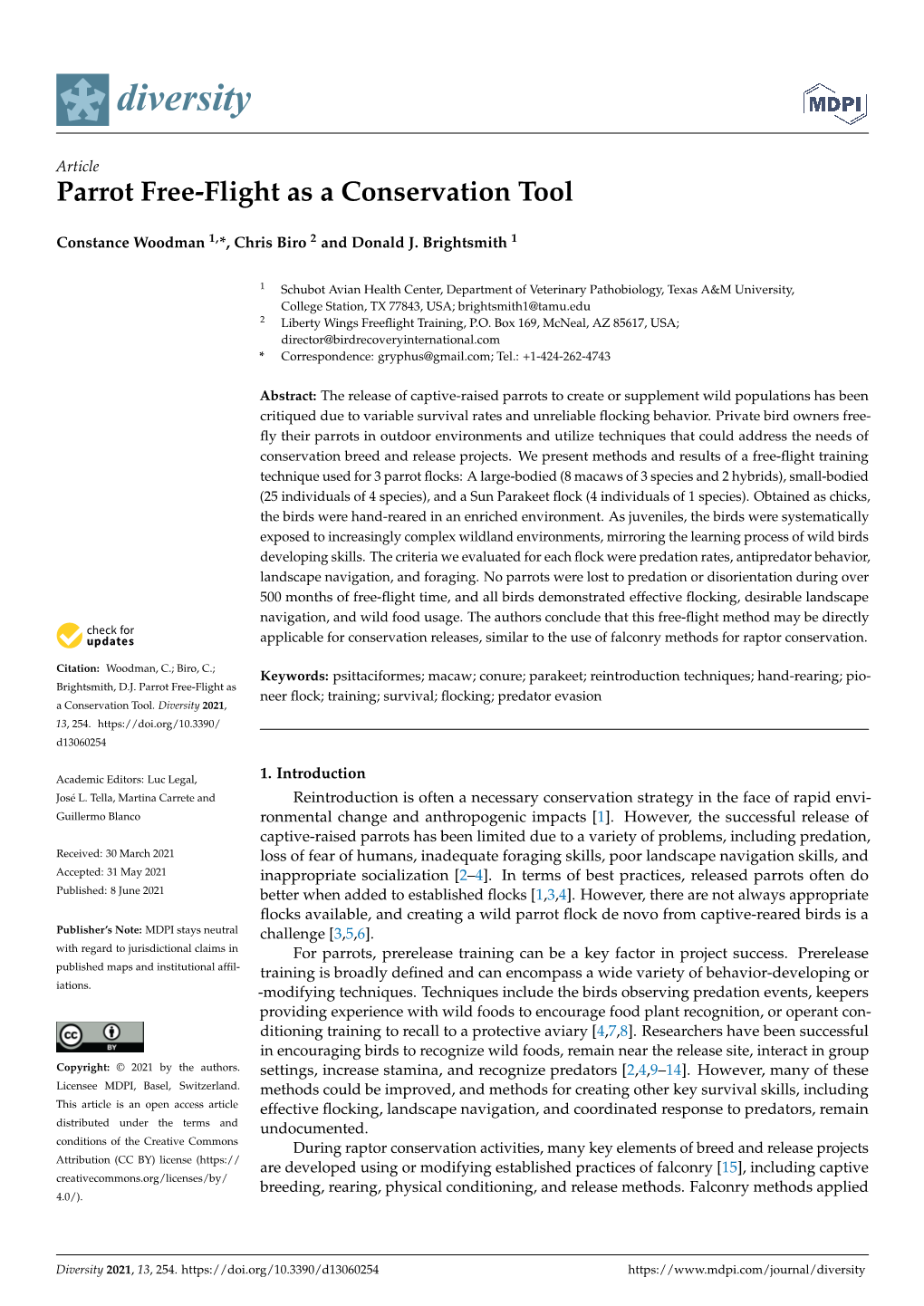 Parrot Free-Flight As a Conservation Tool