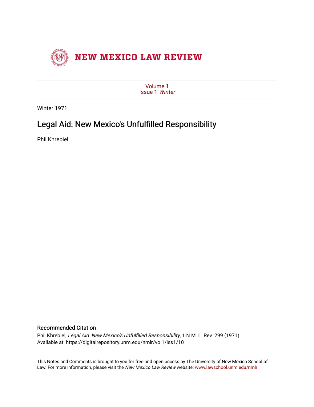 Legal Aid: New Mexico's Unfulfilled Responsibility